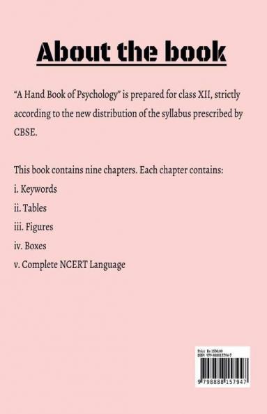 A Hand book of Psychology : For class XII (Strictly Based on NCERT -2022-23) Latest CBSE Syllabus