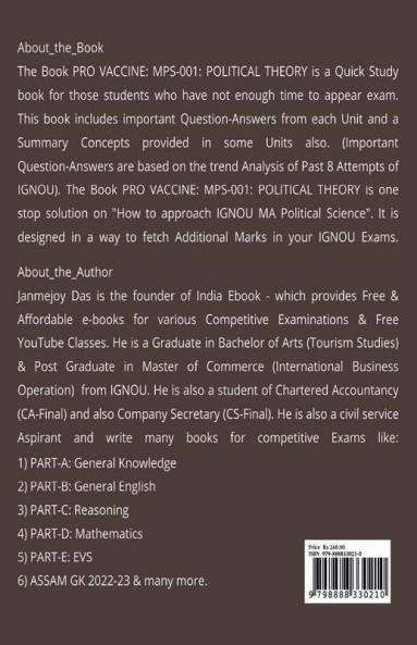 Pro Vaccine - For MPS-001 Political Theory : A Quick Study Book for IGNOU MA - Political Science First Year