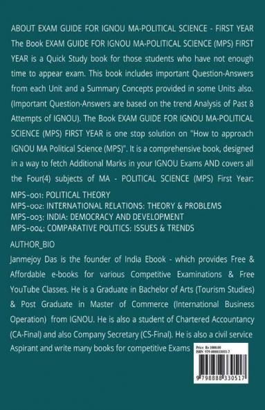 Exam Guide For Ignou MA Political Science (MPS) First Year : Covers All Four (4) Subjects