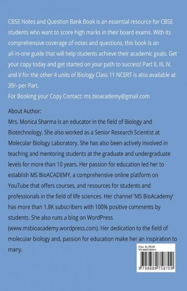Quick Revision Notes -Part I (Biology) : Quick Learning Notes for Exams NCERT Based (Bonus-Questions and Answers)-PART I (UNIT I)