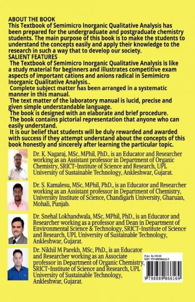 TEXTBOOK OF SEMIMICRO INORGANIC QUALITATIVE ANALYSIS : For B.Sc. and M.Sc. Students