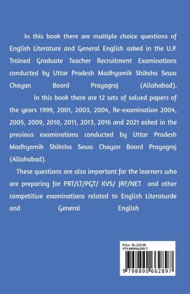 SOLVED PAPERS TGT ENGLISH: Multiple Choice  Questions of English Literature and General English