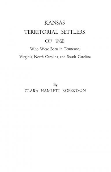 Kansas Territorial Settlers of 1860