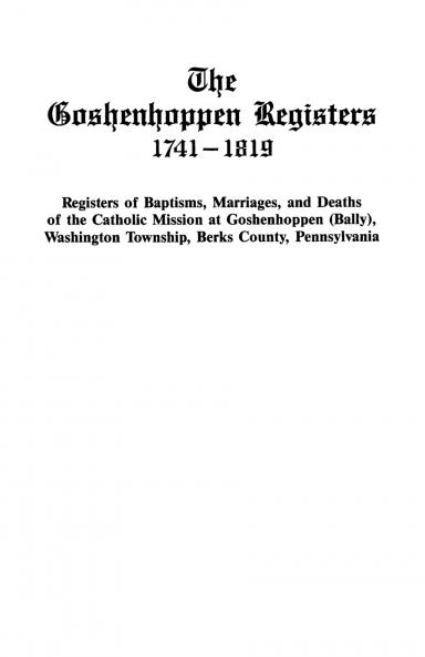 Goshenhoppen Registers 1741-1819