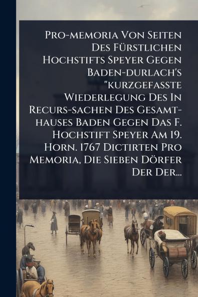 Pro-memoria Von Seiten Des FÃ1/4rstlichen Hochstifts Speyer Gegen Baden-durlach's kurzgefaÃte Wiederlegung Des In Recurs-sachen Des Gesamt-hauses Baden Gegen Das F. Hochstift Speyer Am 19. Horn. 1767 Dictirten Pro Memoria Die Sieben Dörfer Der Der.