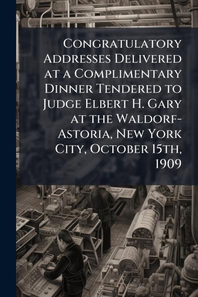 Congratulatory Addresses Delivered at a Complimentary Dinner Tendered to Judge Elbert H. Gary at the Waldorf-Astoria New York City October 15th 1909