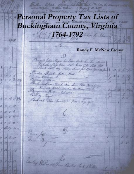 Personal Property Tax Lists  of  Buckingham County Virginia 1764-1792