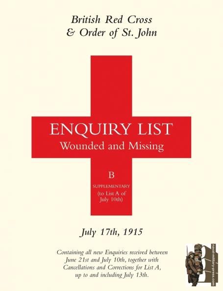 BRITISH RED CROSS & ORDER OF ST JOHN ENQUIRY LIST FOR WOUNDED AND MISSING