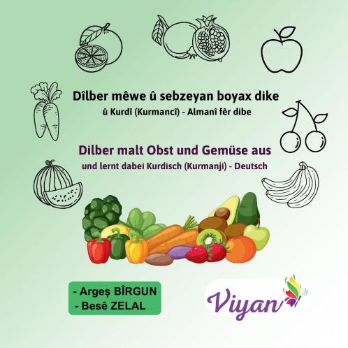 Dîlber mêwe û sebzeyan boyax dike  û Kurdî (Kurmancî) - Almanî fêr dibe