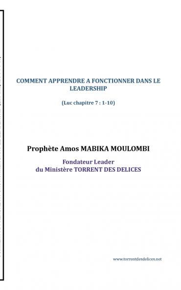 COMMENT APPRENDRE A FONCTIONNER DANS LE LEADERSHIP
