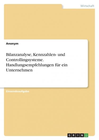 Bilanzanalyse Kennzahlen- und Controllingsysteme. Handlungsempfehlungen für ein Unternehmen