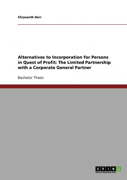 Alternatives to Incorporation for Persons in Quest of Profit