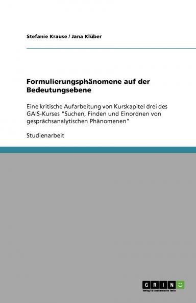 Formulierungsphänomene auf der Bedeutungsebene