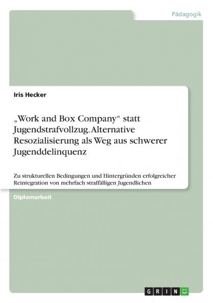 ���Work and Box Company statt Jugendstrafvollzug. Alternative Resozialisierung als Weg aus schwerer Jugenddelinquenz