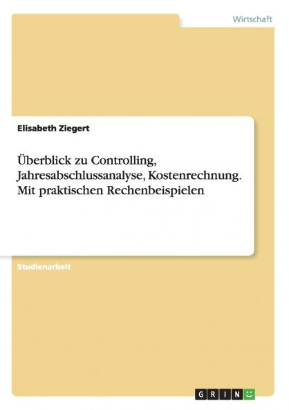 ��berblick zu Controlling Jahresabschlussanalyse Kostenrechnung. Mit praktischen Rechenbeispielen