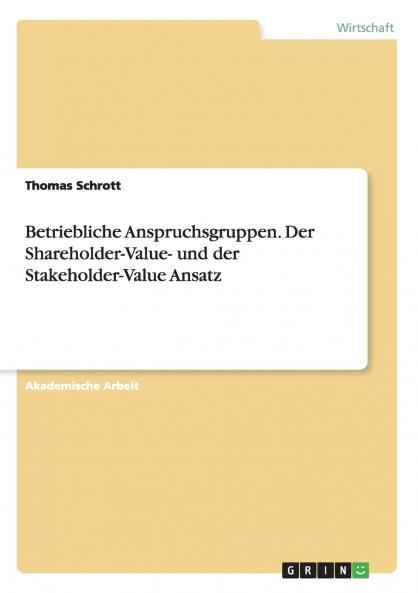 Betriebliche Anspruchsgruppen. Der Shareholder-Value- und der Stakeholder-Value Ansatz