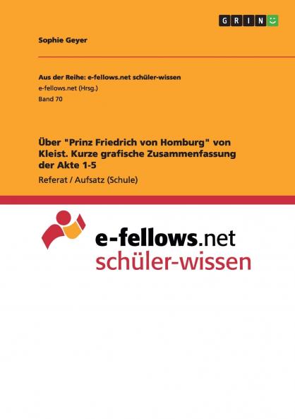 ��ber Prinz Friedrich von Homburg von Kleist. Kurze grafische Zusammenfassung der Akte 1-5