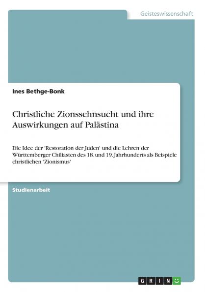 Christliche Zionssehnsucht und ihre Auswirkungen auf Palästina