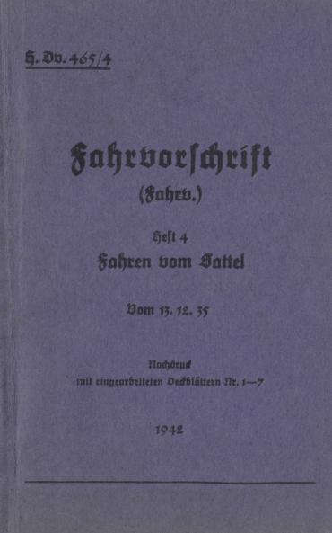 H.Dv. 465/4 Fahrvorschrift - Heft 4 - Fahren vom Sattel