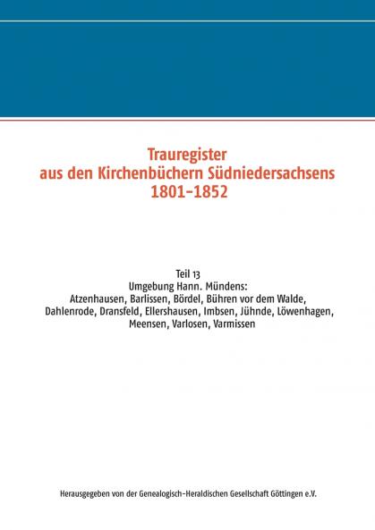 Trauregister aus den Kirchenbüchern Südniedersachsens 1801-1852