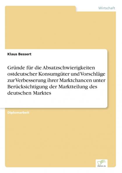 Gründe für die Absatzschwierigkeiten ostdeutscher Konsumgüter und Vorschläge zur Verbesserung ihrer Marktchancen unter Berücksichtigung der Marktteilung des deutschen Marktes