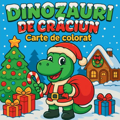 Dinozauri de Crăciun - Carte de colorat