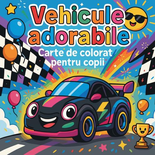 Vehicule adorabile - Carte de colorat pentru copii