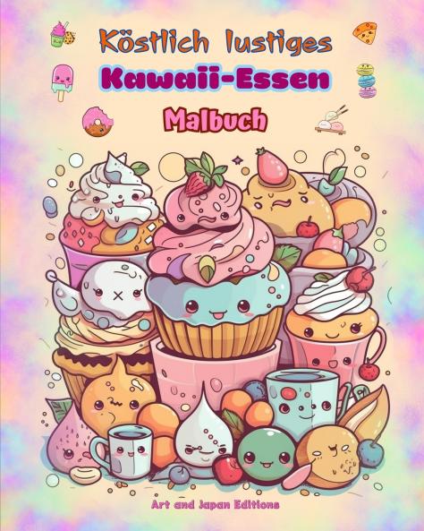 Köstlich lustiges Kawaii-Essen | Malbuch | Niedliche Kawaii-Designs für Essensliebhaber