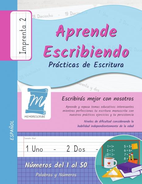 Practicas de Escritura - Numeros del 1 al 50 - Letra Imprenta Nivel 2