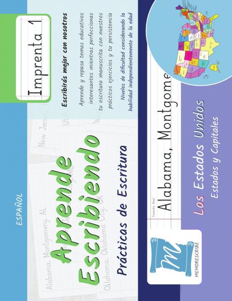 Prácticas de Escritura - Estados y Capitales de los Estados Unidos - Letra Imprenta Nivel 1