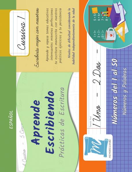 Practicas de Escritura - Números del 1 al 50 - Letra Cursiva Nivel 1