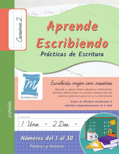 Practicas de Escritura - Numeros del 1 al 50 - Letra Cursiva Nivel 2