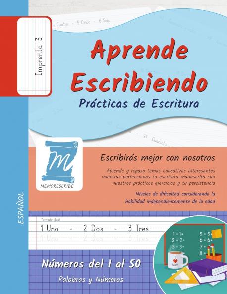 Practicas de Escritura - Números del 1 al 50 - Letra Imprenta Nivel 3