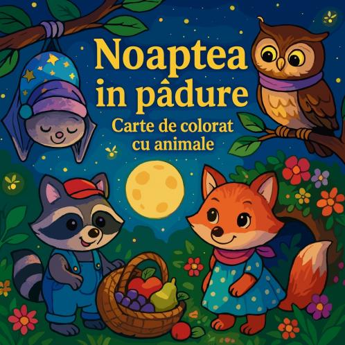 Noaptea în pădure - Carte de colorat cu animale