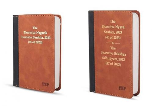 PROFESSIONAL'S New Criminal Laws Coat Pocket Edition- Palmtop Edition 2 Book Set Beautifully Crafted Leather Bound Round Edges Bookmark Ribbon and Soft Touch Natural Shade Paper Compact and Handy covering 3 New Criminal Laws- Bharatiya Nagrik Suraksha Sanhita 2023 (BNSS) Bharatiya Nyaya Sanhita 2023 (BNS) & Bharatiya Sakshya Adhiniyam 2023 (BSA) with effective date 1.7.2024 and important notifications