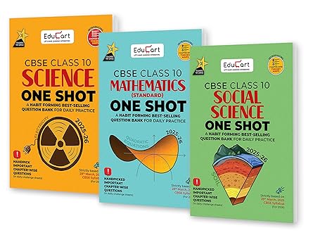 COMBO- Educart CBSE Class 10 One Shot Question Bank 2025-26 Science Mathematics and Social Science (for 2026 exam) 3 Book Bundle