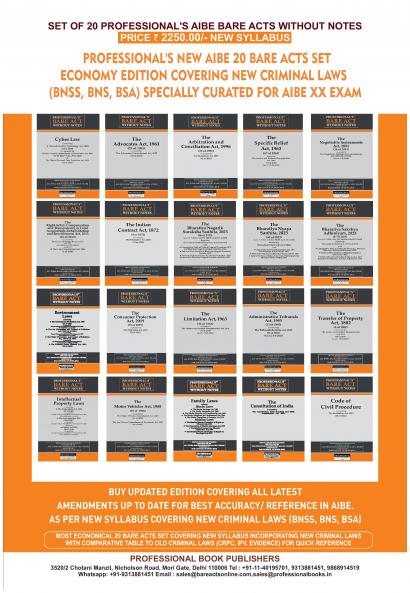 PROFESSIONAL'S NEW SYLLABUS ECONOMY EDITION Bare Acts without Notes for AIBE as per BCI Guidelines- New & Updated Set of 20 Books covering latest amendments like Constitution Jan Vishwas Mediation Data Protection includes New Criminal Laws (BNSS BNS BSA)