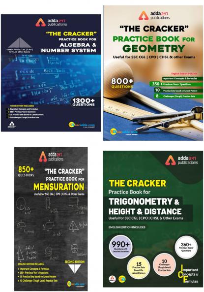 Combo Pack- ADDA 247 The Cracker Practice Books : Algebra and Number System Geometry Mensuration AND Trigonometry and Height & Distance (In English Printed Edition) [Set of 4 books]