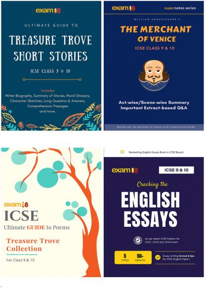 Exam18 ICSE Combo: English Treasure Trove Ultimate Guide to Poems Short Stories English Essays and Merchant of Venice Guide for Class 9 & 10 (2021-2022 Edition) (Set of 4 books)