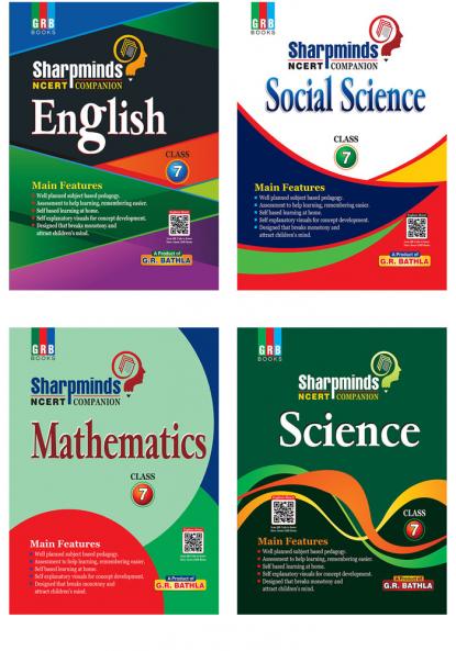 G.R Bathla Combo: Sharpminds English Mathematics Science and Social Science for Class 7 (Set of 4 books)