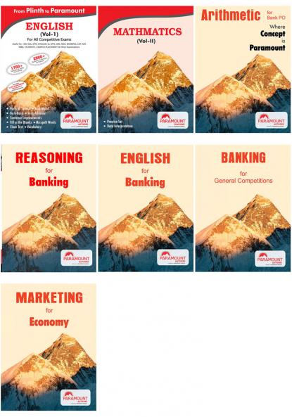 Paramount Banking exam combo Pack| Maths- Data interpretation  Plinth to Paramount English (Vol.1) English (Vol.2) Arithmetic Banking and Marketing for economy (English Edition) [Set of 7 books]