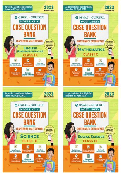 Oswal-Gurukul Most Likely CBSE Question Bank Class 9 Bundles (Set of 4) : Maths Science Social Science & English for Exam 2023