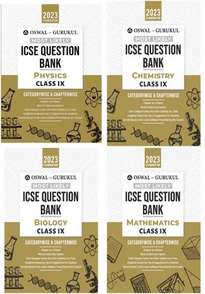 Oswal-Gurukul Most Likely ICSE Question Bank Class 9 Bundles (Set of 4) : Physics Chemistry Maths & Biology for Exam 2023