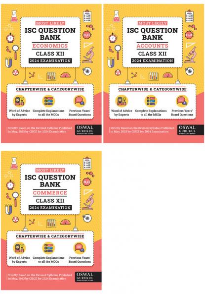 Most Likely ISC Commerce Stream Question Bank Class 12 Bundles (Set of 3) : Accounts Commerce & Economics for Exam 2024