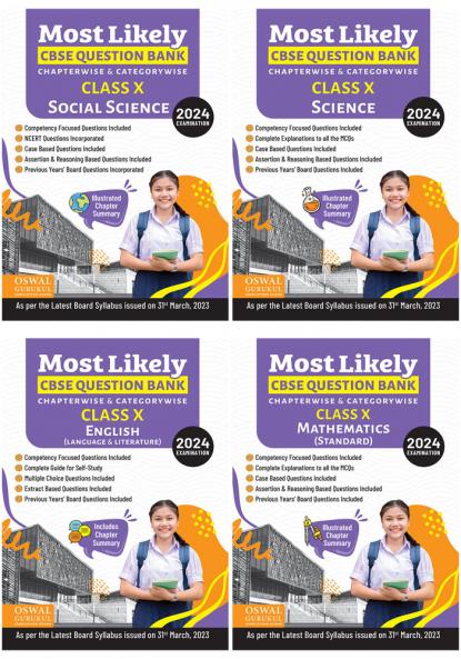 Most Likely CBSE Question Bank Class 10 Bundles (Set of 4) : Maths Science Social Science & English for Exam 2024