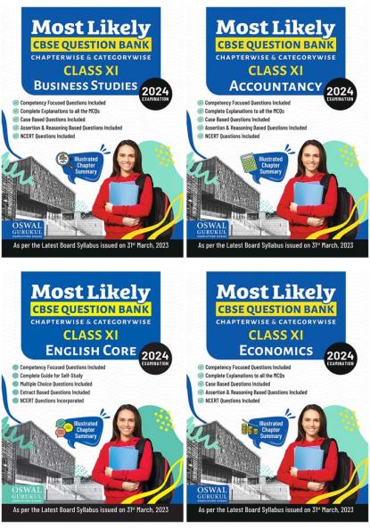 Most Likely CBSE Question Bank Class 11 Bundles (Set of 4) : Accountancy Economics Business Studies & English for Exam 2024