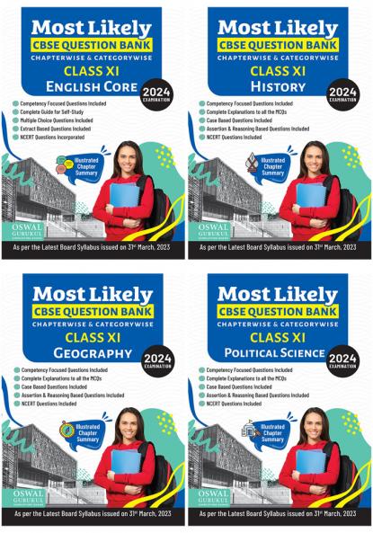 Most Likely CBSE Question Bank Class 11 Bundles (Set of 4) : History Geography Political Science & English for Exam 2024