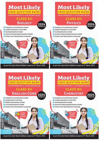 Most Likely CBSE Question Bank Class 12 Bundles (Set of 4) : Physics Chemistry Biology & English for Exam 2024
