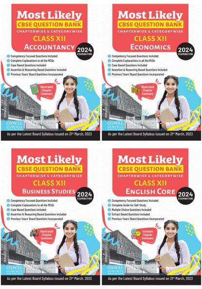 Most Likely CBSE Question Bank Class 12 Bundles (Set of 4) : Accountancy Economics Business Studies & English for Exam 2024