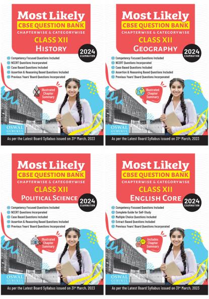 Most Likely CBSE Question Bank Class 12 Bundles (Set of 4) : History Geography Political Science & English for Exam 2024